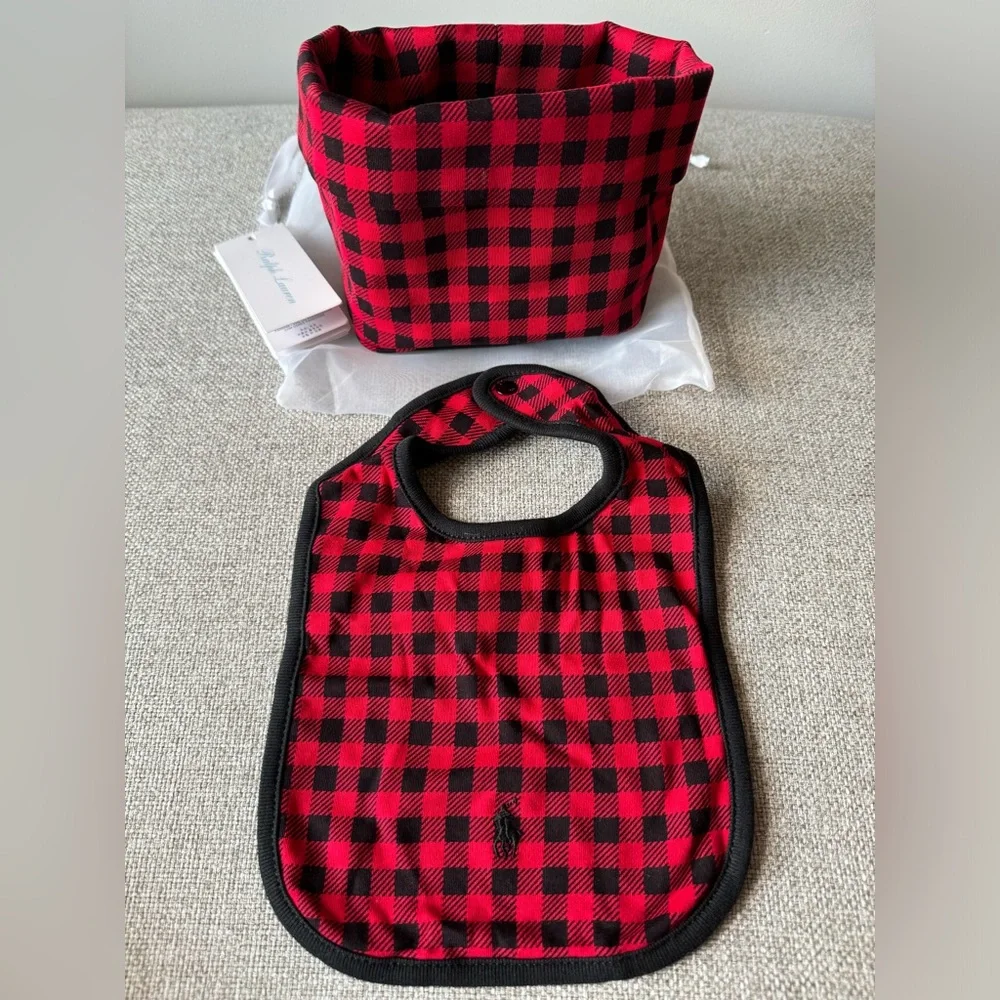 New Baby Ralph Lauren Plaid Footie,Hat,Bib & Bag Gift Set